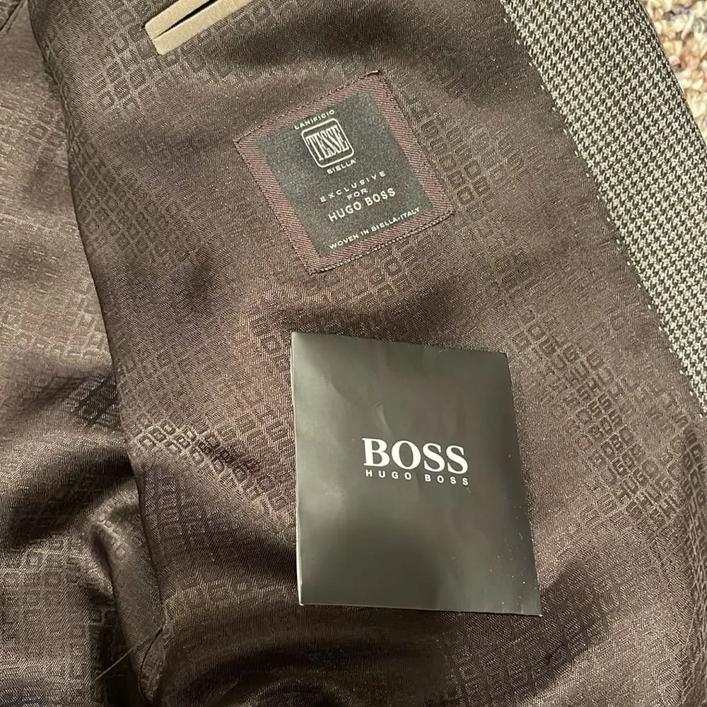 Hugo Boss Mens Brown Small Houndstooth Blazer size 46L